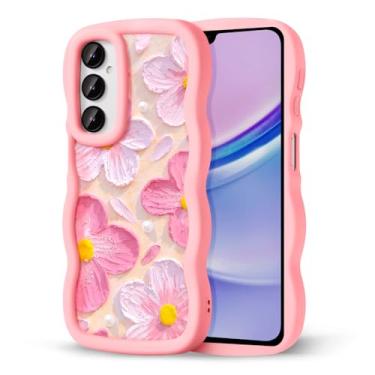 Imagem de CASBST Capa de telefone compatível com Galaxy A15 5G para mulheres e meninas, moldura ondulada encaracolada com estampa fofa, capa de telefone à prova de choque de silicone macio e estética para
