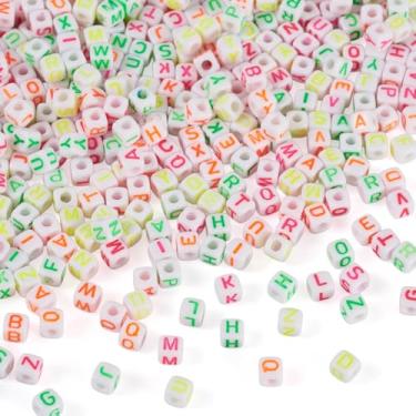 Imagem de KISSITTY 1332 peças de contas de acrílico esmaltadas de 4,5 mm, cubo de cor mista com contas de letras, pulseira do alfabeto, contas iniciais de artesanato para fazer joias, pulseiras de amizade