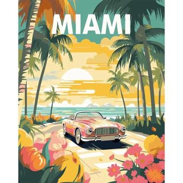 Imagem de Kits de pintura a óleo por números para adultos, carrinho de praia, faça você mesmo, pintura a óleo por números, para adultos iniciantes em tela para decoração de parede de casa, presentes de