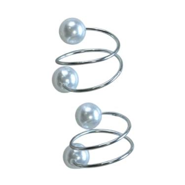 Imagem de Anel Argola Para Guardanapos Decorativos, Kit com 2, 4 ou 10 Peças, Dourado ou Prata, com Pérolas ou Pedra Cristalina, 4 x 3 cm e 4,5 x 4,5 cm (Duas Voltas (Prata), 2 Anéis)