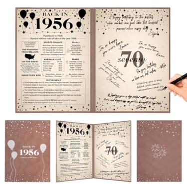 Imagem de Crenics Decorações de aniversário de 70 anos para mulheres ou homens, pôster vintage Back in 1956, livro de assinatura de convidado de 70º aniversário, incríveis presentes de 70 anos