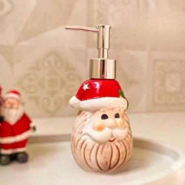 Imagem de Porta Sabonete Líquido Natal Papai Noel Cerâmica - Dispenser Decorativo para Banheiro 200ml(SABONETEIRA)