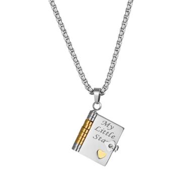 Imagem de Colar My Little Star Book: Pingente de livro de aço inoxidável aberto de 6 páginas para filha de mãe pai formatura aniversário lembrança joia, standard, Aço inoxidável, Sem Pedra Preciosa