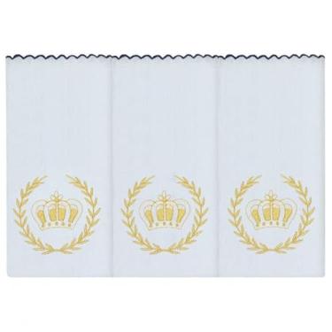 Imagem de Jogo Fralda de Ombro Borbada 100% Alg 03 Peças - Realeza Azul Marinho e Caqui