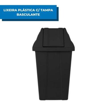 Imagem de Lixeira Plástica 60L Resistente Com Tampa Vai - Vem Basculante Para Co