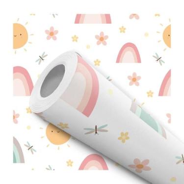 Imagem de Papel De Parede Adesivo Arco Iris Sol Flor Quarto Infantil 1m - DELIQU