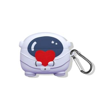 Imagem de SKPY Capa robusta à prova de choque com design de astronauta de desenho animado 3D compatível com JBL Vibe Beam/Vibe 200TWS silicone macio com mosquetão para meninos, meninas, mulheres e homens