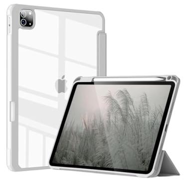 Imagem de Capa para iPad Pro 11" 4ª 3ª 2ª 1ª (2018 a 2022) Case c/Fundo Transparente e Suporte a Caneta - Adsorção Magnética - Proteção Total- Anti Impacto - Auto Sleep - Tampa Magnética (Cinza)