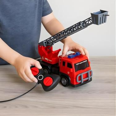 Imagem de Caminhão de Bombeiro com Controle Remoto 27MHz, Vermelho, Móvel, 23x9x15cm, Brinquedo Infantil para Crianças 3+, Plástico Resistente, Luzes e Sirene, Controle RC