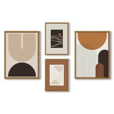 Imagem de NIKICEE Conjunto de 4 peças de arte de parede Boho, decoração de parede moderna de meados do século, pintura geométrica boêmia, grande impressão de arte abstrata em tela para sala de estar, quarto