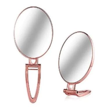 Imagem de Espelho de Mesa Oval Dupla Face para Maquiagem – Elegante e Ajustável para Penteadeira (Rosa Quartzo)