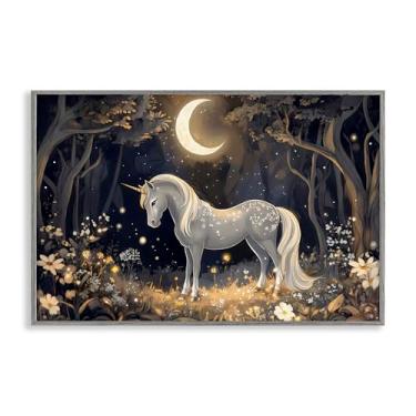 Imagem de Stupell Industries Arte giclée emoldurada branca de unicórnio de conto de fadas iluminada pela lua, design por Creative Studio, 40,6 x 61 cm