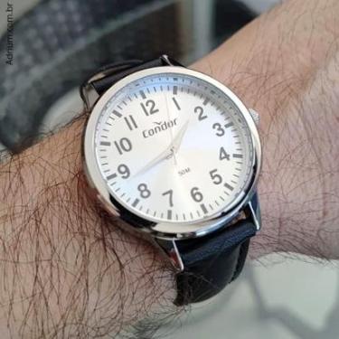 Imagem de Relogio masculino prata pulseira de couro preta condor original CO2035NRJ/3K-Masculino