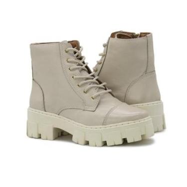 Imagem de Bota Coturno Feminino Tratorado Couro Cadarço Zíper Casual-Feminino
