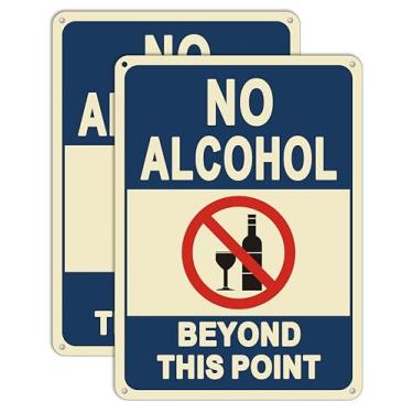 Imagem de Pacote com 2 placas sem álcool além deste ponto, 25 × 17 cm, sem álcool, placa de alumínio resistente à ferrugem, à prova de intempéries, proteção UV, fácil de instalar, uso interno ou externo