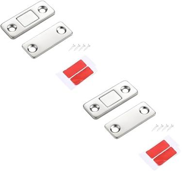 Imagem de Kit Imã de Porta De Armario Tranca Magnética Ultrafino Resistente Em Aço Inox Com Adesivo e Parafuso Para Gavetas, Portas, Guarda-Roupas, janelas 6 unidades