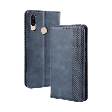 Imagem de Capa para Umi UMIDIGI Power,Retro Flip magnético,Caso de telefone de couro PU,Design de carteira com 3 slots de cartão e 1 clipe de dinheiro -Blue