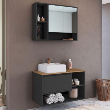 Imagem de Armário de Banheiro Barcelona 3 Portas com Cuba e Espelho Grafite - Art In Móveis