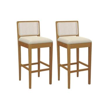 Imagem de Banqueta Sala De Jantar Sara 1bmm005ca Premium Madeira Maciça Kit 2 Un Carvalho-linho Bege Argila-tela Bege - Kappesberg