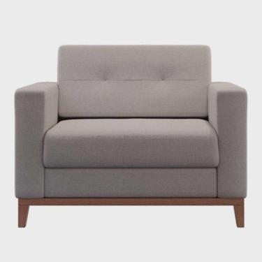 Imagem de Poltrona Living Tecido Linho Base Madeira Para Sala