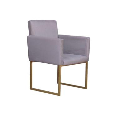 Imagem de Poltrona Klara Para Sala E Recepção Base Dourada Suede Cinza