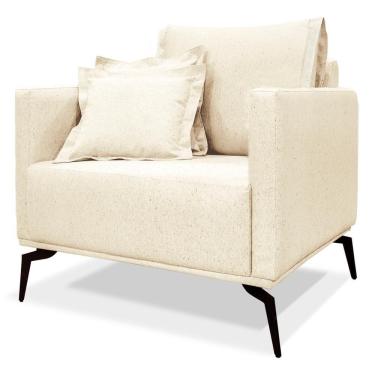 Imagem de Poltrona Sala De Estar Liv 1 Lugar Pes Aço Linho Perola Ezz Perola