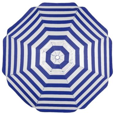 Imagem de Guarda Sol Grande Articulado Para Praia Piscina 2,40m Com Haste Em Alumínio (Azul e Branco)