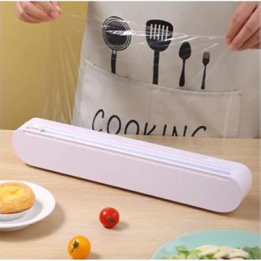 Imagem de Dispensador Sela Suporte Filme Proteção Cortador Conserva Alimentos Plástico Papel Alumínio Parede