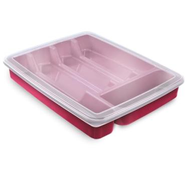 Imagem de Porta Talheres Com Tampa e Divisórias Organizador Gaveta Cozinha (Bordô, 5 Divisórias)