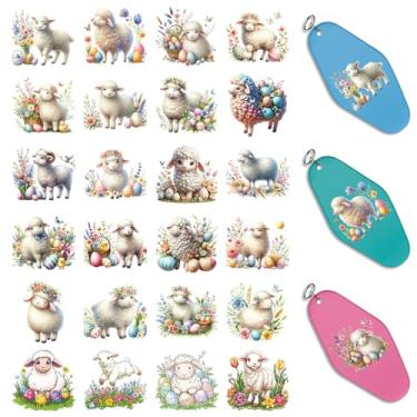 Imagem de XRTHGS 48 peças/conjunto de adesivos UV DTF de animais da Páscoa para chaveiros de motel UV DTF pacote de impressão de etiquetas de papel para chaveiros de hotel de acrílico, adesivos UV DTF coloridos