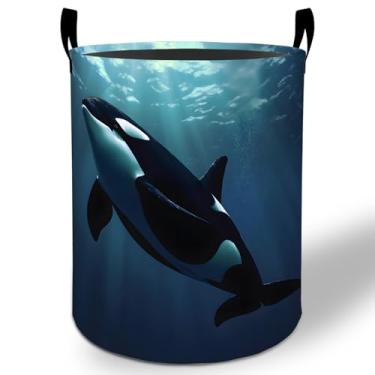 Imagem de Cesto de lavanderia orca baleia 50 x 40 cm, balde de armazenamento de roupas Oxford dobrável à prova d'água para quarto, banheiro, quarto de bebê, organizador de brinquedos, presentes para crianças