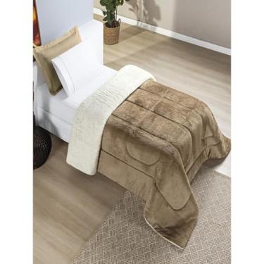 Imagem de Coberdrom Solteiro Manta Sherpa Lã Carneiro Quentinha 1 Peça (Caqui)