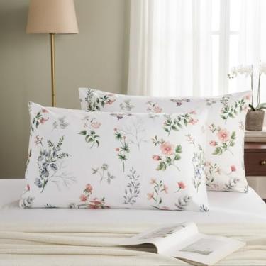 Imagem de Cozaline Conjunto de 2 fronhas tamanho Queen, fronhas 100% algodão, fronhas florais rosa francês, fronha romântica respirável macia com fecho de envelope (Queen, 51 x 76 cm)