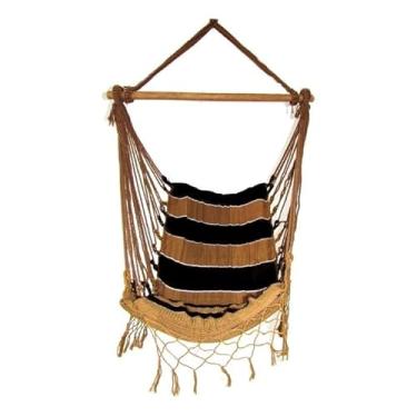 Imagem de Rede Cadeira De teto Balanco Suspensa descanso com espuma e bolsa transporte(Xadrez Marrom e preto)