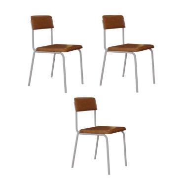 Imagem de Cadeira Fit Fixa C/4 Pes 475 X 505 X 810 Mm C/3 Un Pés Brancos. Courino Caramelo Courino Caramelo