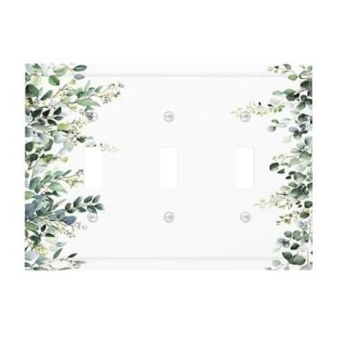 Imagem de JDAKHD Placa de cobertura para interruptor de luz de eucalipto, folha de planta floral aquarela, 3 grupos, placa de parede decorativa sálvia flor botânica placa de interruptor triplo placa elétrica