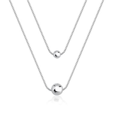 Imagem de Colar Duplo Com Correntes Venezianas E Bolas 4-6mm Prata 925
