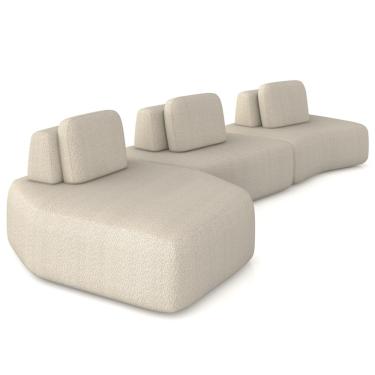 Imagem de Sofá Ilha Modular Para Sala Living Orgânico 480cm Angra K01 Bouclê Bege - Lyam Decor