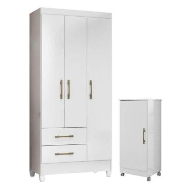 Imagem de Guarda Roupa Infantil Lima E Armário Multiuso Lírio Branco Brilho - Moval