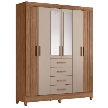 Imagem de Guarda Roupa Casal Espelho 6p 165 Cm Aruba Carvalho Fendi Friso Moval