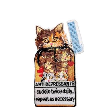 Imagem de Patch antidepressivo para gatos – Patch bordado de 10 cm com ferro ou costurado | Lindo frasco de comprimidos com design de gatos | Presente divertido para amantes de gatos para jaquetas, mochilas e