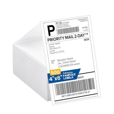 Imagem de Etiquetas térmicas de envio direto - 10 x 15 cm por etiqueta dobrável - Pacote com 500 fitas perfuradas à prova d'água para pequenas empresas - Compatível com Zebra para Rollo NULLTONEX