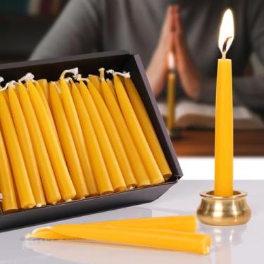 Imagem de 40 velas de meditação de 30 minutos, mini velas afuniladas de cera de abelha sem gotejamento com castiçais de latão, velas de oração, presente para relaxamento de ioga