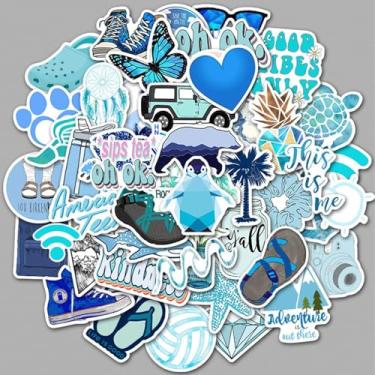 Imagem de 100 peças de adesivos estéticos azuis para meninas, adesivos legais de viagem, adesivos de vinil à prova d'água para garrafas de água, laptop, bagagem, adolescentes adultos, teclados, mochilas, skates
