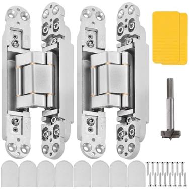 Imagem de Dobradiças invisíveis (2 peças) - Dobradiças ocultas prateadas de 17 polegadas para portas, ajustáveis de 3 vias, balanço de 180 graus e dobradiça invisível com suporte de cobre atualizado, dobradiças