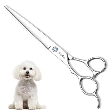 Imagem de 7,5 polegadas profissional esquerda cão tesoura de cuidado,Tesoura de cuidado de animais de estimação reta,Aço inoxidável JP440C,Pega ergonômica