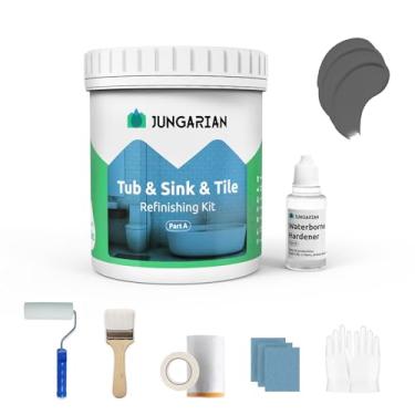 Imagem de Jungarian Kit de retoque de banheira e azulejo 1000 ml com ferramentas, baixo odor faça você mesmo, pintura de banheiro, pia, bancada, azulejo, chuveiro, tinta, para banheiro, cozinha, porcelana