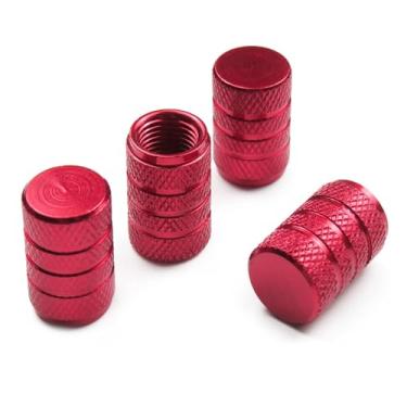Imagem de Pitlane Performance Tampas de válvula de alumínio (conjunto de 4) – Tampas de válvula de pneu para válvulas Schrader – Compatível com carros, SUVs, motocicletas e bicicletas (vermelho, conforto)