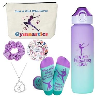 Imagem de GiftGlow Presentes de ginástica para meninas - garrafa de água de ginástica, bolsa de cosméticos, colar, scrunchie, meias, 50 adesivos - lembrancinhas de festa de ginástica para meninas, presentes de
