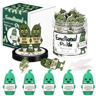 Imagem de Gejoy 60 peças de pote de cartão de pickle de conforto emocional com 5 mini brinquedos de picles de borracha, presentes positivos, mulheres, homens, afirmação, aniversário, Natal, presente